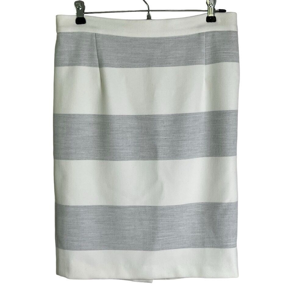 J. McLaughlin Sz 12 Skirt Straight Pencil High Waist Soft Knit Ivory Gray Stripe